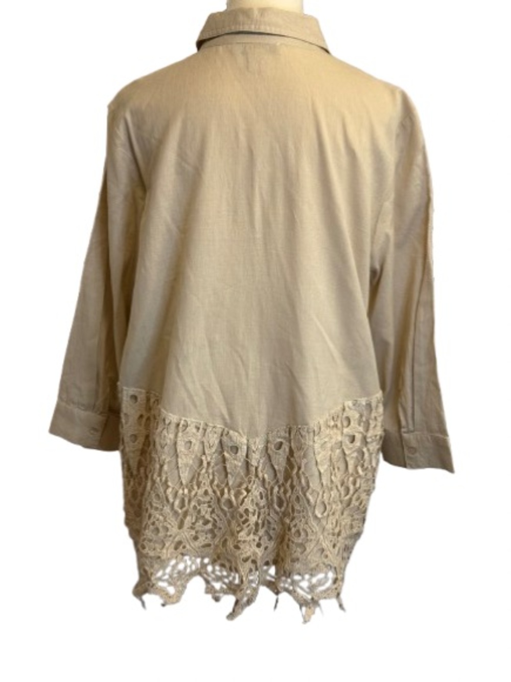 Coldwater Creek Linen Blend Lace Hem Buttons Blouse 10-12 Beige Boho Cottagecore - Picture 7 of 7